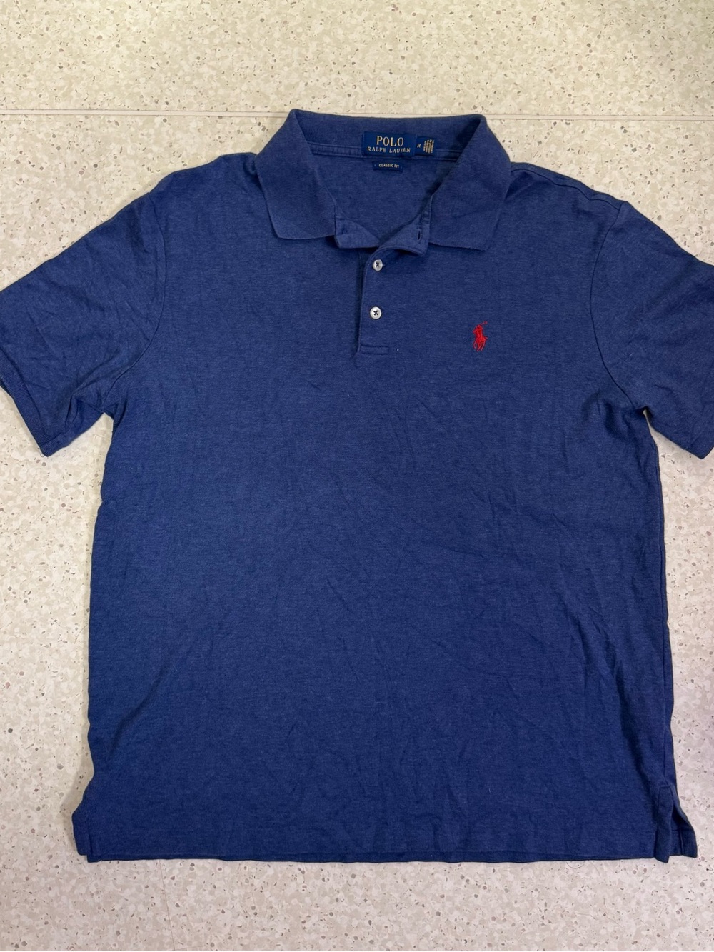 Polo Ralph Lauren Mens Classic Fit Cotton Polo Shirt Navy Blue Heather Size M